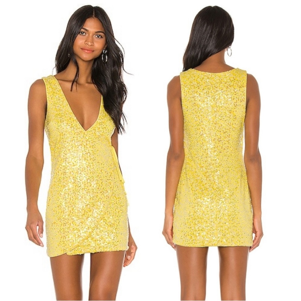 h:ours Iridescent Canary Broadway Mini Dress
